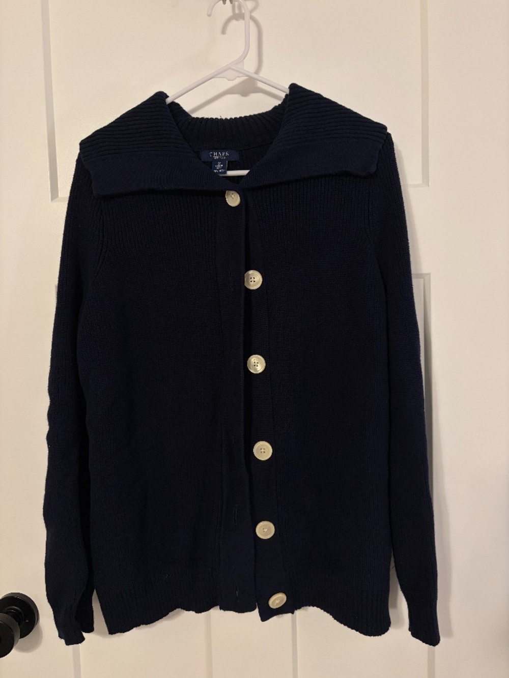 Chaps Button Front Navy Cardigan Sweater With Collar 100% Cotton Plus 1X Coastal